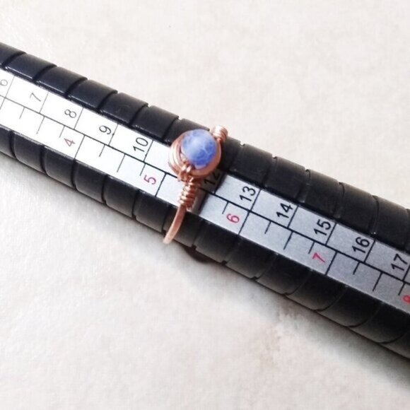 Slim! Dainty! Blue Agate Gemstone Ring + Durable Copper! Sz 5.5 - Custom Size OK - Picture 5 of 11